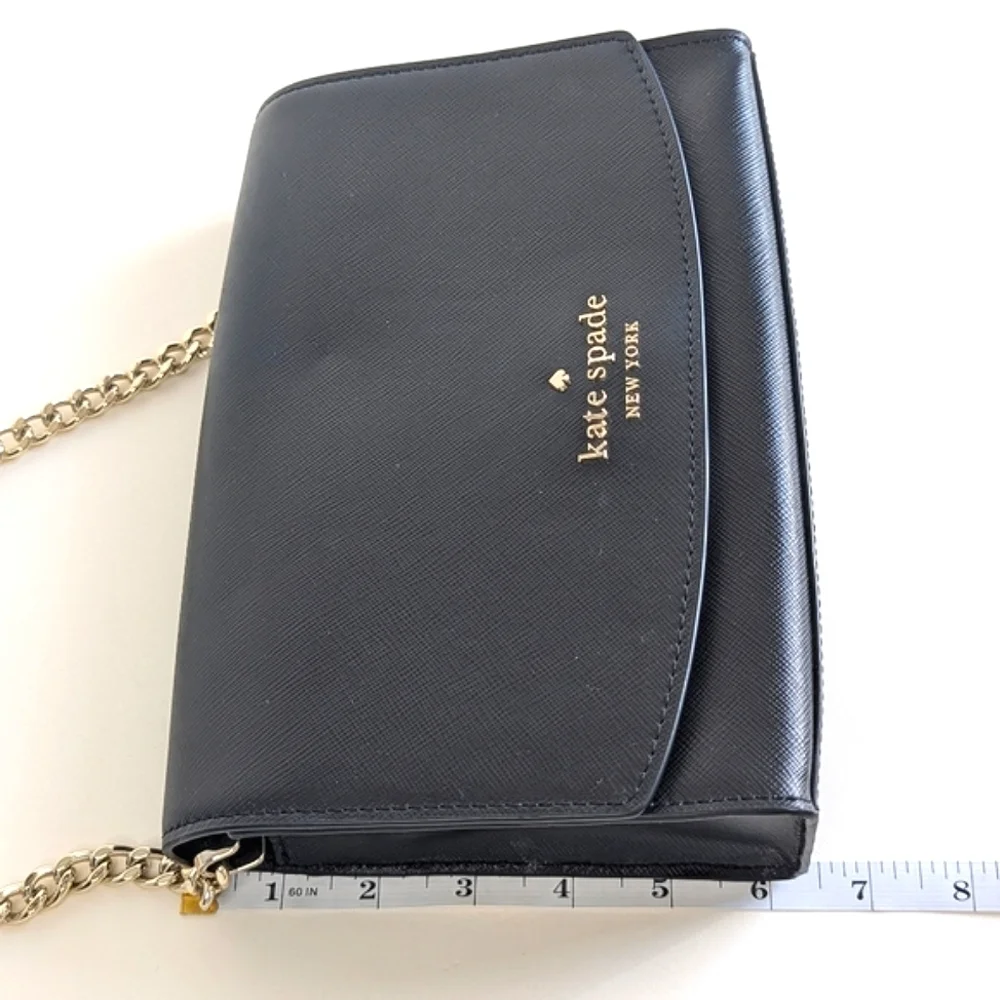 Kate Spade Carson Handbag Short Chain Strap Black Saffiano Leather Gold Tone